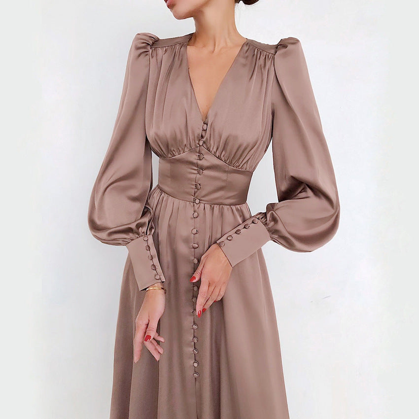 Lyria® | Robe Longue Boutonnée à Manches Bouffantes